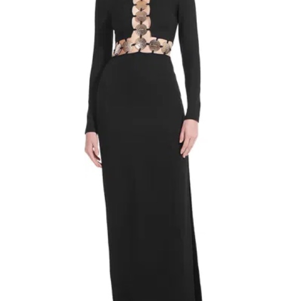 STAUD Black Long Sleeve Dress with Gold Accents